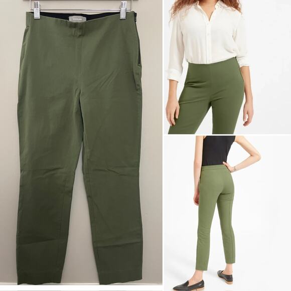 Everlane Classic Preppy Minimalist Side Zip Bi-Stretch Work Pant Olive Stretch 2 - Picture 1 of 9